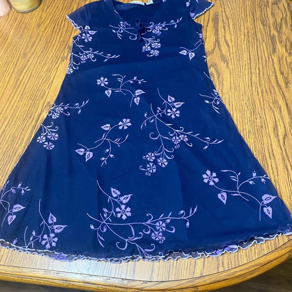 Blue A-Line Dress with Flutter Sleeves and Peter Pan Collar